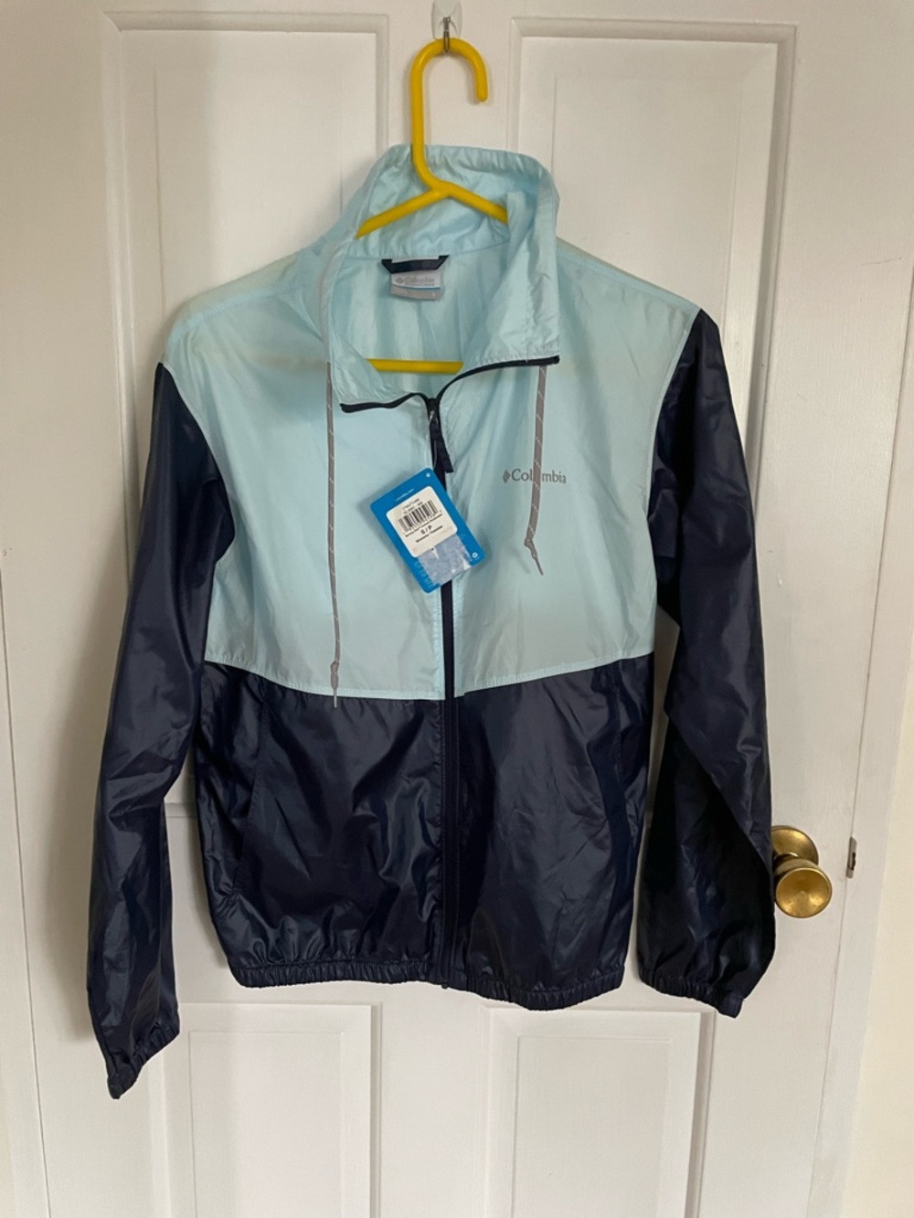 Columbia Light Aqua Hooded Windbreaker Jacket
